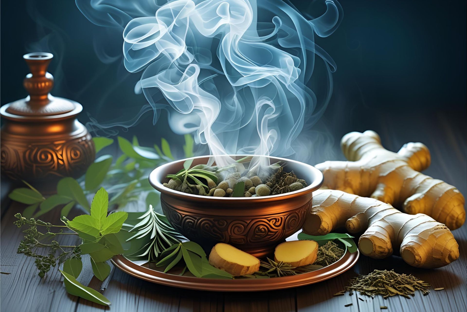 Ayurvedic steam inhalation with herbs for dust allergy